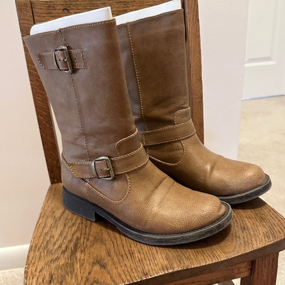 Women's Sz 7M Candies Glory Brown Leather-Look Buckles Boots Kohl's